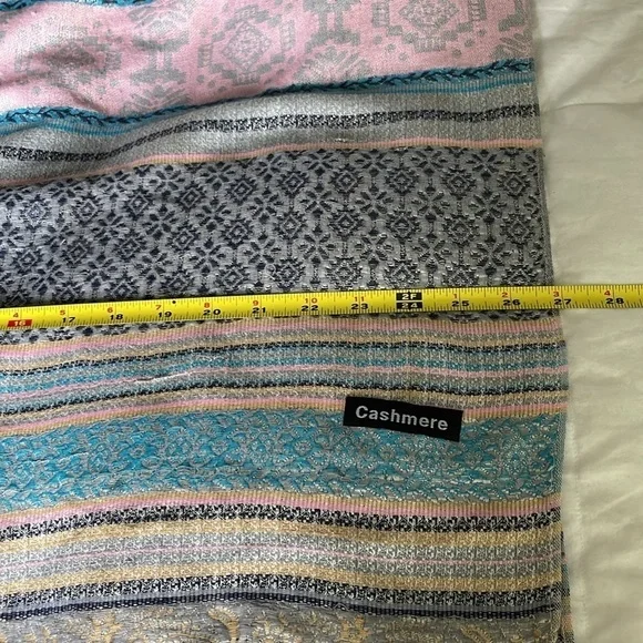 Beautiful ‘Cashmere’ Pink,Blue,Yellow,Gray & Black Scarf/ Pashmina with fringe - Picture 6 of 7